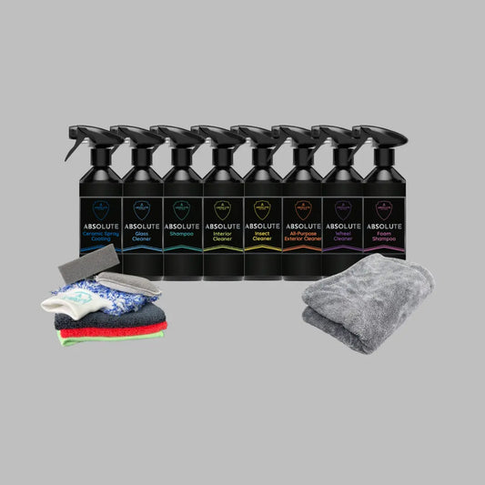 AbsoluteDeal - Het ultieme autopoets pakket voor een complete reiniging en bescherming. Bevat hoogwaardige shampoo, velgenreiniger, interieurreiniger, droogdoek en washandschoen. Alles voor een showroomwaardige auto! Bestel nu bij Absolute Car Care!