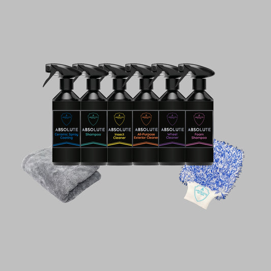 Luxury ExteriorDeal - Premium autopoets pakket voor een stralende auto. Bevat hoogwaardige shampoos, velgenreiniger, droogdoek en washandschoen voor een diepe reiniging en bescherming. Bestel nu bij Absolute Car Care!